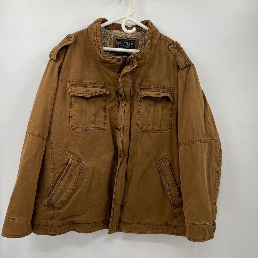 Levi Strauss & Co Mens  khaki tan Sherpa Lined(liner‎ is missing ) Jacket  L